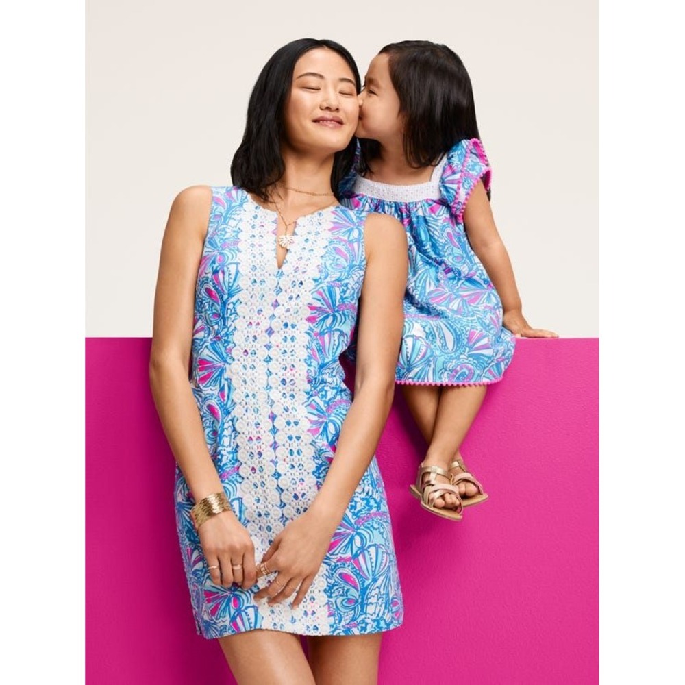 Lilly Pulitzer for Target My Fans Split Neck Shift Mini Dress Blue‎ Pink Size 6